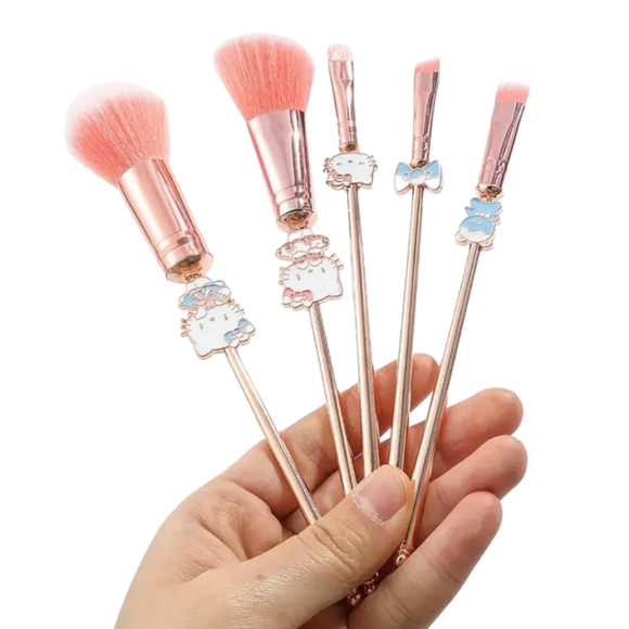HELLO KITTY 5 Piece Professional Cosmetic Makeup Brushes With Leather Pouch - Picture 13 of 16